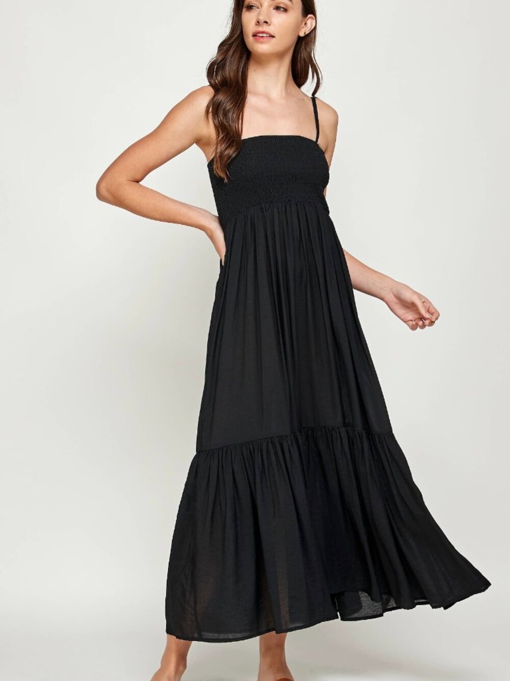 D50-Black Smocked Maxi Dress